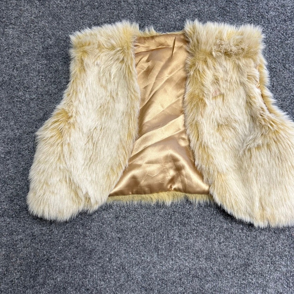 Unbranded Faux Fur Vest Womens Size L/XL Tan Open Front Shag Boho Layering Piece